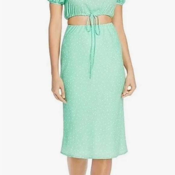 Charlie Holiday Stellar Green Polka Dot Midi Skirt Size 6 - Picture 1 of 7